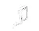 Explosionszeichnung einer Ablauf- und Überlaufgarnitur von Hansgrohe mit verschiedenen Komponenten, darunter Röhren, Dichtungen und Arretierungsteile.